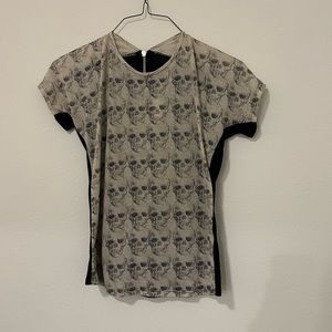 Zara Cream and Black Sparkling Skull Blouse